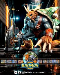 Rule 34 | belt, claws, digimon, digimon (creature), hammer, highres, kido jo, realistic, tail, tusks, zudomon