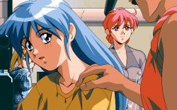 Rule 34 | 1990s (style), 1boy, 2 shot diary 2, 3girls, blue eyes, blue hair, character request, game cg, may-be soft, multiple girls, pc98, pink hair, retro artstyle, tagme, youko (2 shot diary 2)