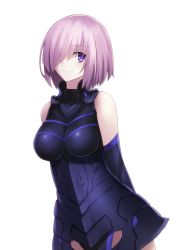 Rule 34 | 1girl, armor, arms behind back, bare shoulders, breasts, detached sleeves, fate/grand order, fate (series), female focus, hair over one eye, highres, large breasts, light purple hair, looking at viewer, mash kyrielight, minamina, purple eyes, short hair, silver hair, smile, solo