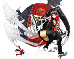 Rule 34 | 1girl, arc system works, ass, boots, breasts, eiji, fingerless gloves, gloves, guilty gear, guilty gear 2, hat, high collar, jester cap, lucifero (guilty gear), panties, pantyshot, red eyes, red hair, short hair, small breasts, solo, thighhighs, underwear, upskirt, valentine (guilty gear)