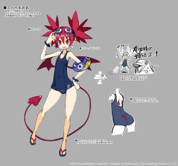 Rule 34 | ass, bikini, character sheet, concept art, disgaea, disgaea rpg, etna (disgaea), flat chest, goggles, multiple views, official art, one-piece swimsuit, red hair, swimsuit, twintails