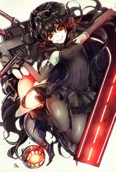 Rule 34 | 10s, 1girl, abyssal ship, bad id, bad nicoseiga id, black dress, black gloves, black hair, bonnet, detached sleeves, dress, elbow gloves, gloves, glowing, glowing eyes, gothic lolita, horns, isolated island oni, itou nanami, kantai collection, lolita fashion, long hair, looking at viewer, machinery, pale skin, pantyhose, red eyes, smile, solo, very long hair