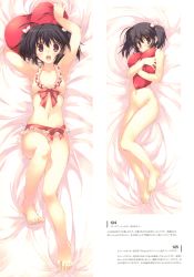 Rule 34 | 1girl, absurdres, armpits, barefoot, bikini, feet, frilled bikini, frills, front-tie bikini top, front-tie top, highres, mitsumi misato, multiple views, official art, scan, swimsuit, to heart (series), to heart 2, toes