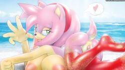 Rule 34 | amy rose, beach, breasts, large breasts, pussy, sonic (series), tcprod, waving hands