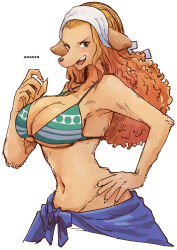 Rule 34 | 1girl, animal ears, animal nose, aosora2823, bikini, bikini top only, breasts, dog girl, highres, large breasts, long hair, looking at viewer, navel, one piece, open mouth, orange hair, snout, solo, swimsuit, upper body, wanda (one piece)
