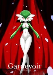 Rule 34 | 1girl, absurdres, artist name, bar censor, barefoot, bob cut, breasts, censored, character name, closed mouth, collarbone, colored eyelashes, colored nipples, colored skin, completely nude, creatures (company), crossed legs, curtains, english text, female focus, full body, game freak, gardevoir, gen 3 pokemon, green hair, green nipples, green pussy, green skin, groin, gui li, hair between eyes, happy, highres, legs, looking at viewer, multicolored skin, narrow waist, navel, nintendo, nipples, nude, personification, petals, pokemon, pokemon (creature), pussy, red background, red eyes, reflective floor, short hair, small breasts, smile, solo, split mouth, spotlight, standing, stomach, thighs, twitter username, two-tone skin, watermark, watson cross, white skin, wooden floor