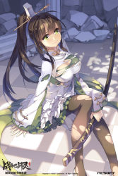 Rule 34 | 10s, 1girl, :o, :|, black pantyhose, blade &amp; soul, blush, breasts, brown hair, btoor, closed mouth, column, copyright name, crying, crying with eyes open, english text, flower, green eyes, hair ornament, hairpin, high ponytail, highres, holding, holding sword, holding weapon, katana, large breasts, long hair, on ground, pantyhose, petals, pillar, ponytail, sheath, sheathed, shirt, silhouette, sitting, skirt, sleeves past wrists, solo, sword, tears, tile floor, tiles, torn clothes, torn pantyhose, torn shirt, very long hair, watermark, weapon