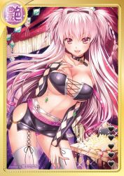 Rule 34 | 1girl, braid, brandish (h manga), breasts, choker, coin, hair intakes, heart, jpeg artifacts, large breasts, long hair, looking at viewer, microphone, multicolored eyes, nail polish, navel, nerin, open mouth, panties, pink eyes, pink hair, pink panties, rusty soul, smile, solo, table, thighhighs, twin braids, twiska, two side up, underwear, white thighhighs, yellow eyes