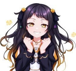 Rule 34 | 1girl, black hair, blonde hair, boots, clock, cross-laced footwear, hair ornament, highres, jewelry, lace-up boots, multicolored hair, necklace, original, pochimaru (marumaru wanwan), solo, symbol-shaped pupils, twintails, virtual youtuber, white background, yellow eyes
