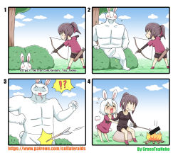 Rule 34 | !?, &gt; &lt;, 2girls, 4koma, :q, absurdres, animal, animal ears, arrow (projectile), artist name, bad id, bad pixiv id, bar censor, black shirt, black shorts, blue sky, blush, bow (weapon), brown gloves, brown hair, rabbit, bush, campfire, censored, closed mouth, cloud, collarbone, comic, commentary request, day, erection, closed eyes, fire, gloves, greenteaneko, hair ribbon, high ponytail, highres, holding, holding bow (weapon), holding weapon, layered sleeves, long hair, long sleeves, multiple girls, open mouth, original, outdoors, penis, ponytail, profile, purple footwear, purple ribbon, purple shirt, quiver, rabbit ears, rabbit girl, rabbit tail, ribbon, rock, shirt, short over long sleeves, short shorts, short sleeves, shorts, silver hair, sitting, sky, spoken interrobang, square 4koma, tail, tongue, tongue out, tree, watermark, weapon, web address, | |