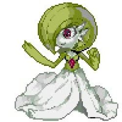 Rule 34 | 1girl, animated, bob cut, breasts, closed mouth, colored skin, creatures (company), female focus, game freak, gardevoir, gen 3 pokemon, green hair, green skin, hair over one eye, happy, looking to the side, lowres, multicolored skin, nintendo, one eye covered, oyama yoihaya, pixel art, pokemon, pokemon (creature), red eyes, short hair, simple background, small breasts, smile, solo, two-tone skin, video, white background, white skin