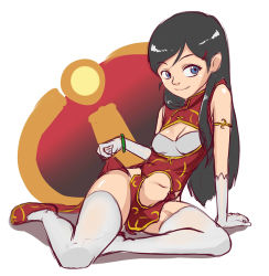Rule 34 | 1girl, blue eyes, breasts, china dress, chinese clothes, cleavage, clothing cutout, dress, gloves, long hair, navel, navel cutout, tagme, teng zhai zi, the incredibles, thighhighs, violet parr