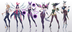 Rule 34 | 6+girls, absurdres, adapted costume, akali, alternate costume, animal ears, arm at side, artist name, bare shoulders, black hair, blonde hair, bodysuit, breasts, bridal gauntlets, camille (league of legends), choker, citemer, cleavage, commentary, dagger, detached collar, detached sleeves, english commentary, fake animal ears, fake tail, fingerless gloves, fishnet legwear, fishnets, floating, gauntlets, gloves, hairband, hand on own hip, hand up, headpiece, high heels, highleg, highleg leotard, highres, holding, holding weapon, irelia, kai&#039;sa, kama (weapon), knife, league of legends, leotard, long hair, looking at viewer, lux (league of legends), medium hair, mouth veil, multiple girls, orb, pantyhose, playboy bunny, ponytail, rabbit ears, rabbit tail, shadow, sickle, skindentation, staff, standing, strapless, strapless leotard, syndra, tail, thigh gap, thighhighs, veil, very long hair, weapon, white hair, wrist cuffs