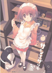 Rule 34 | :3, apron, bird, highres, japanese clothes, maid, maid apron, mitsumi misato, penguin, red eyes, red hair, wa maid