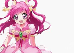 Rule 34 | 1girl, bow, brooch, butterfly brooch, butterfly earrings, commentary request, cure dream, earrings, eyelashes, hair ornament, hair rings, highres, jewelry, kamogawa140, long hair, magical girl, open mouth, pink hair, precure, purple eyes, smile, solo, white background, yes! precure 5, yumehara nozomi