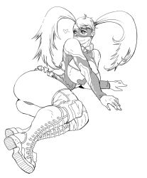 Rule 34 | 1990s (style), 1girl, ass, blush, boots, breasts, butcherboy, capcom, greyscale, heart, large breasts, long hair, lying, mask, monochrome, rainbow mika, solo, street fighter, street fighter zero (series), thighhighs, twintails