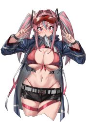 Rule 34 | 1girl, absurdres, azur lane, bare shoulders, bikini, bikini under clothes, blue jacket, bow, breasts, bremerton (azur lane), buckle, cleavage, commentary request, crop top, cropped legs, eyewear on head, front-tie bikini top, front-tie top, grey hair, hair between eyes, hair bow, hair ornament, hairclip, highleg, highleg bikini, highres, jacket, jsiwji, large breasts, long hair, midriff, mouth hold, multicolored hair, navel, navel piercing, piercing, pink hair, red-tinted eyewear, side-tie bikini bottom, skindentation, snap-fit buckle, solo, stomach, streaked hair, swimsuit, tinted eyewear, twintails, two-tone hair, x hair ornament