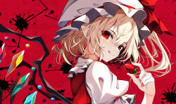 Rule 34 | 1girl, blonde hair, flandre scarlet, hat, looking at viewer, one side up, red eyes, side ponytail, smile, solo, touhou, wings, yamanakaume