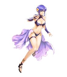 Rule 34 | 1girl, bare shoulders, bikini, blue eyes, blue hair, breasts, cleavage, dagger, earrings, feet, female focus, fire emblem, fire emblem: the blazing blade, fire emblem heroes, flower, full body, hair flower, hair ornament, hibiscus, high heels, highres, holding, holding knife, holding weapon, jewelry, knife, matching hair/eyes, medium breasts, navel, nintendo, official art, sandals, sarong, see-through, short hair, solo, stomach, swimsuit, thigh strap, toeless footwear, toes, transparent background, ursula (fire emblem), ursula (summer) (fire emblem), weapon, yamada koutarou