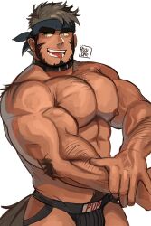 Rule 34 | 1boy, :p, abs, alec (ruslorc), arm hair, bara, beard, belt collar, biceps, black male underwear, bulge, chest hair, clothes writing, collar, cowboy hat, dark-skinned male, dark skin, dog boy, dog tail, facial hair, flexing, grey hair, hairy, hat, headband, highres, jockstrap, large pectorals, looking to the side, male focus, male underwear, mature male, muscular, muscular male, navel, navel hair, nipples, original, pectorals, ruslorc, short hair, side chest pose, sideburns, solo, stomach, tail, thick eyebrows, tongue, tongue out, topless male, triceps, underwear, underwear only, unfinished