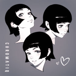 Rule 34 | 1girl, black hair, blunt bangs, closed mouth, copyright request, cropped neck, expressions, grey background, grey eyes, halftone, halftone background, heart, ilya kuvshinov, lips, looking at viewer, multiple views, parted lips, pink lips, short hair, simple background, smile
