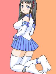 Rule 34 | 1girl, blue skirt, lowres, os-tan, skirt, solo, thighhighs, xp-tan
