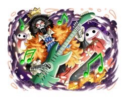 Rule 34 | 1boy, afro, black hair, brook (one piece), ghost, guitar, instrument, male focus, musical note, official art, one piece, one piece treasure cruise, skeleton, sunglasses, undead