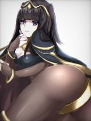 Rule 34 | aone hiiro, ass, bangle, black hair, bodystocking, bodysuit, bracelet, breasts, bridal gauntlets, cape, circlet, cleavage, covered navel, fire emblem, fire emblem awakening, jewelry, magic, nintendo, skin tight, solo, tharja (fire emblem), thighs, tiara, two side up