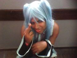 Rule 34 | blue hair, cosplay, crossdressing, hatsune miku, male focus, photo (medium), solo, vocaloid