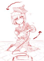 Rule 34 | 1girl, arrow (symbol), controller, crescent, female focus, game console, game controller, gamepad, hat, kazetto, lunasa prismriver, monochrome, playing games, sitting, sketch, skirt, solo, sweatdrop, touhou
