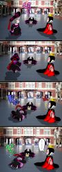 Rule 34 | ..., 1boy, 2girls, 4koma, ^^^, bad id, bad pixiv id, bag, chibi, claude frollo, colored sclera, colored skin, comic, crossover, crown, crying, disney, evil queen (sleeping beauty), eyeshadow, fake horns, fallen down, green skin, handbag, hat, highres, horned headwear, horns, makeup, maleficent, marimo (yousei ranbu), multiple girls, one man&#039;s dream ii, photo (medium), queen (snow white), silent comic, sleeping beauty, snow white and the seven dwarfs, tears, the hunchback of notre dame, yellow sclera, aged down