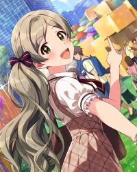 Rule 34 | + +, :d, art gallery, bag, blush, bracelet, breasts, brown dress, building, buttons, card (medium), cloud, cloudy sky, day, dress, dress shirt, eyelashes, framed breasts, frilled sleeves, frills, grass, grey hair, hair ribbon, handa roco, idolmaster, idolmaster million live!, idolmaster million live! theater days, jewelry, long hair, looking at another, multiple boys, multiple girls, neck ribbon, official alternate costume, official alternate hairstyle, official art, open mouth, outdoors, people, plaid, plaid dress, pointing, pointing forward, private dress (idolmaster million live!), puffy short sleeves, puffy sleeves, red ribbon, ribbon, shirt, short sleeves, shoulder bag, side ponytail, sidelocks, sky, small breasts, smile, solo focus, sunlight, suspenders, teeth, tree, umbrella, very long hair, wavy hair, white shirt