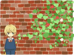 Rule 34 | androgynous, brick, french text, gender request, ivy, school uniform, solo, wall, yukke