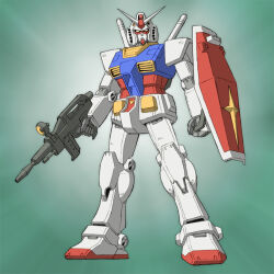 beam_rifle commentary_request energy_gun fujiwara_yuuzou gundam machinery mecha mecha_focus mobile_suit mobile_suit_gundam no_humans robot rx-78-2 science_fiction v-fin weapon