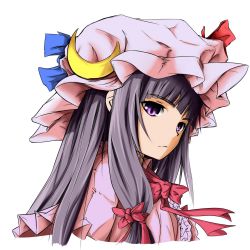 Rule 34 | 1girl, female focus, highres, patchouli knowledge, portrait, purple eyes, purple hair, solo, tan (carbon), touhou, white background