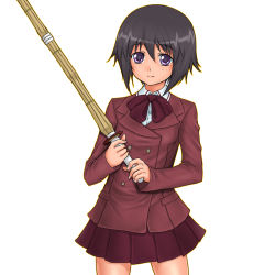 Rule 34 | 00s, bamboo blade, kawazoe tamaki, purple eyes, rokuichi, school uniform, serafuku, shinai, solo, sword, weapon