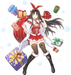 Rule 34 | 1girl, :d, ark order, bag, black footwear, black hair, black thighhighs, boots, bow, bow hairband, breasts, capelet, christmas, cross-laced footwear, fang, full body, fur-trimmed boots, fur-trimmed vest, fur capelet, fur choker, fur cuffs, fur trim, gift, gift bag, hae mo-su of buyeo (ark order), hairband, hand on own hip, holding, holding bag, large breasts, long hair, looking at viewer, lpip, neckerchief, official art, open mouth, red bow, red neckerchief, red vest, sidelocks, skin fang, skindentation, smile, snowflakes, solo, tachi-e, thigh strap, thighhighs, transparent background, vest, white capelet, wrist cuffs, yellow bow, yellow eyes, zettai ryouiki