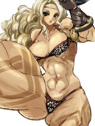Rule 34 | abs, amazon (dragon&#039;s crown), armlet, armor, bikini, bikini armor, boots, breasts, circlet, dragon&#039;s crown, feathers, gloves, green eyes, lips, long hair, muscular, nuebiimu, panties, swimsuit, tattoo, thick thighs, thighs, underwear, vanillaware