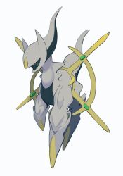Rule 34 | arceus, closed mouth, colored sclera, commentary request, creatures (company), full body, game freak, gen 4 pokemon, gogot, green sclera, highres, legendary pokemon, looking down, mythical pokemon, nintendo, no humans, pokemon, pokemon (creature), red eyes, simple background, solo, white background