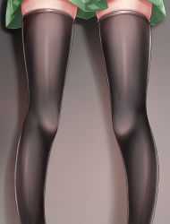 Rule 34 | 1girl, absurdres, black thighhighs, commentary request, feet out of frame, feng ling (fenglingwulukong), green skirt, grey background, highres, legs, lower body, miniskirt, reiuji utsuho, skirt, solo, thighhighs, touhou, view between legs