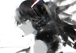 Rule 34 | 1girl, bad id, bad pixiv id, black hair, df=6, grey eyes, greyscale, hatsune miku, headset, long hair, looking at viewer, monochrome, solo, vocaloid