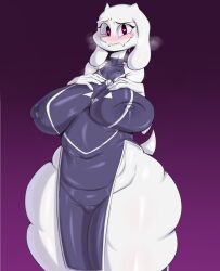 Rule 34 | 1girl, ass, blush, breasts, furry, furry female, heart, heart-shaped pupils, huge ass, huge breasts, monster girl, nipples, pussy, symbol-shaped pupils, tayuri, toriel, undertale