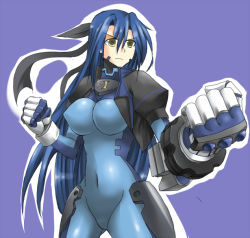 Rule 34 | 00s, 1girl, blue hair, blush, bodysuit, clenched hand, clenched hands, fighting stance, ginga nakajima, green eyes, long hair, lyrical nanoha, mahou shoujo lyrical nanoha, mahou shoujo lyrical nanoha strikers, ment, midriff, navel, numbers (nanoha), skin tight, solo, stomach, very long hair
