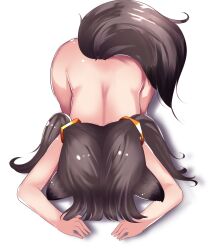 Rule 34 | 1girl, altf4hm, animal ears, brown hair, completely nude, dogeza, highres, humiliation, naked dogeza, nude, original, simple background, tail, twintails, white background