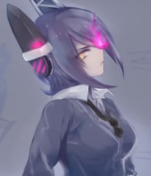 Rule 34 | 10s, 1girl, bad id, bad twitter id, breasts, female focus, glowing, glowing eye, gradient background, kantai collection, looking at viewer, looking to the side, school uniform, solo, tenryuu (kancolle), uniform, upper body, yellow eyes, yue teitoku