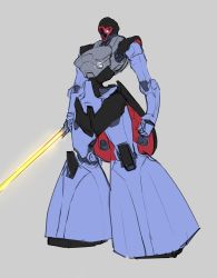 Rule 34 | absurdres, beam saber, dom (mobile suit), glowing, glowing eye, grey background, gundam, highres, holding, holding sword, holding weapon, mecha, mobile suit, mobile suit gundam, no humans, one-eyed, pink eyes, redesign, robot, sadamatsu ryuuichi, science fiction, sketch, solo, sword, weapon, zeon