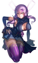 Rule 34 | 1girl, absurdres, alternate costume, alternate hairstyle, at2., breasts, cleavage, full body, highres, large breasts, long hair, looking at viewer, low twintails, purple eyes, purple hair, purple thighhighs, solo, thighhighs, twintails, voiceroid, yuzuki yukari