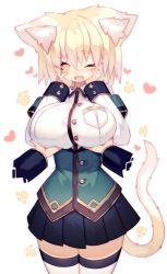 Rule 34 | 1girl, animal ear fluff, animal ears, blonde hair, blush, grabbing another&#039;s breast, breasts, disembodied limb, grabbing, highres, large breasts, looking at viewer, mamuru, one eye closed, open mouth, original, short hair, skirt, smile, solo focus, standing, tail, thighhighs, yellow eyes