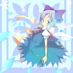 Rule 34 | bad id, bad pixiv id, blue eyes, blue hair, cirno, embodiment of scarlet devil, ribbon, short hair, snowflakes, solo, touhou, whitedog, wings