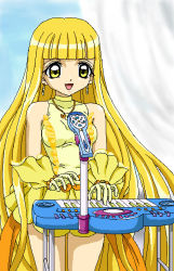 Rule 34 | 00s, ankoku tiger, coco (mermaid melody pichi pichi pitch), dress, frills, instrument, long hair, mermaid melody pichi pichi pitch, microphone, microphone stand, non-web source, oekaki, official style, piano, solo